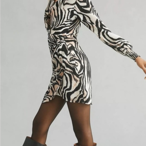 Anthropologie Dresses Zebra Printed Wrap Mini Dress - Picture 1 of 8